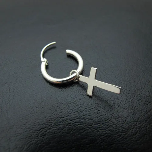 Black Cross Earring - Handmade Gothic Jewelry for men or women - Oxidized Sterling silver