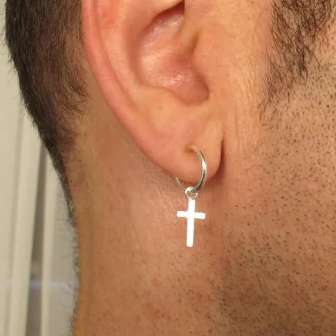 Black Cross Earring - Handmade Gothic Jewelry for men or women - Oxidized Sterling silver