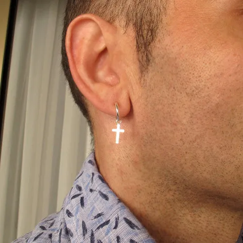 Black Cross Earring - Handmade Gothic Jewelry for men or women - Oxidized Sterling silver
