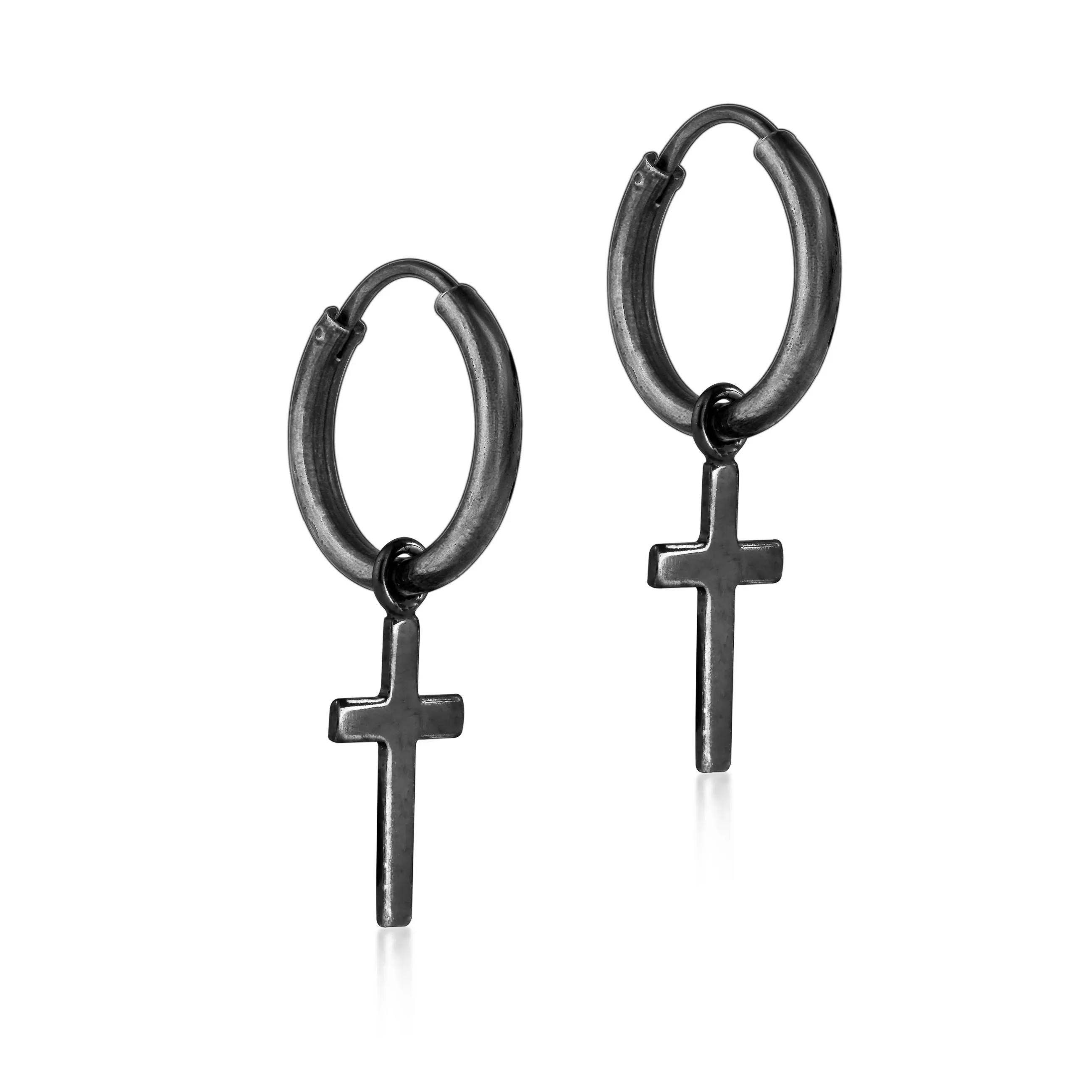 Black Cross Earring - Handmade Gothic Jewelry for men or women - Oxidized Sterling silver