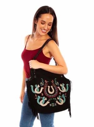Black Horseshoe Suede Handbag