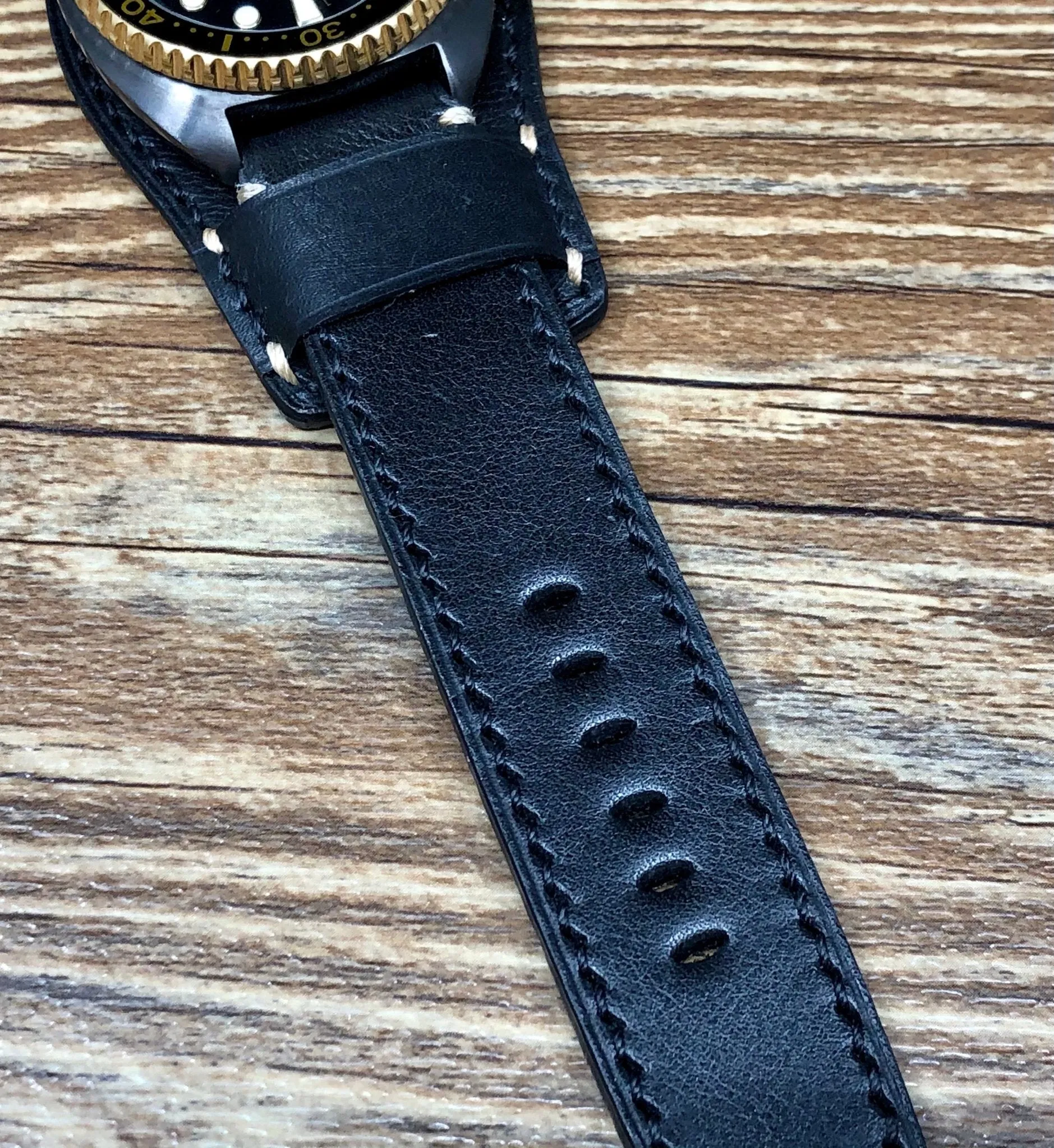 Black Leather Watch Straps, Leather Bund Straps 22mm, Genuine Leather Watch Band 22mm for Seiko Black Gold Prospex, Mens Wrist Watch Band Christmas Gift Ideas