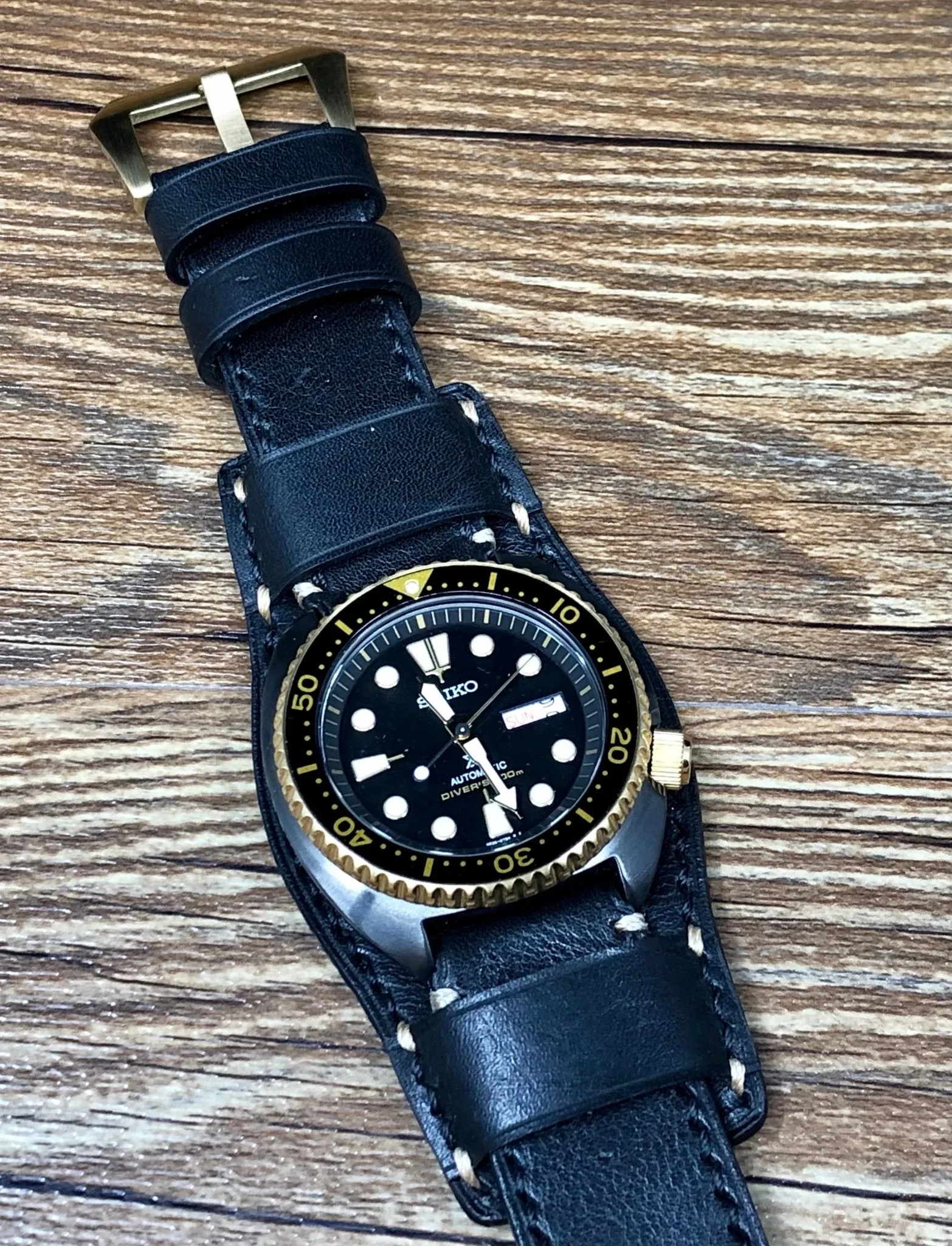 Black Leather Watch Straps, Leather Bund Straps 22mm, Genuine Leather Watch Band 22mm for Seiko Black Gold Prospex, Mens Wrist Watch Band Christmas Gift Ideas
