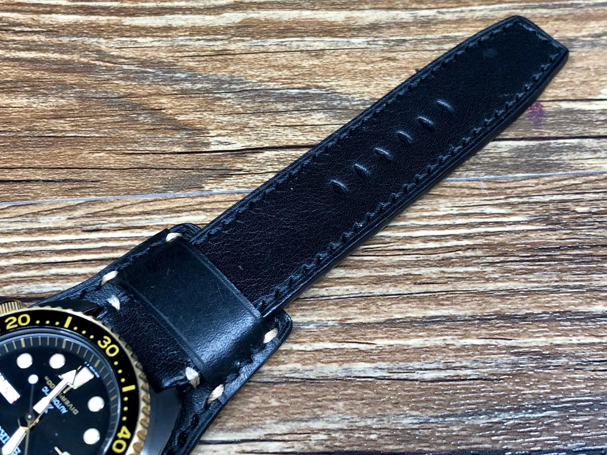 Black Leather Watch Straps, Leather Bund Straps 22mm, Genuine Leather Watch Band 22mm for Seiko Black Gold Prospex, Mens Wrist Watch Band Christmas Gift Ideas