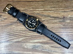 Black Leather Watch Straps, Leather Bund Straps 22mm, Genuine Leather Watch Band 22mm for Seiko Black Gold Prospex, Mens Wrist Watch Band Christmas Gift Ideas