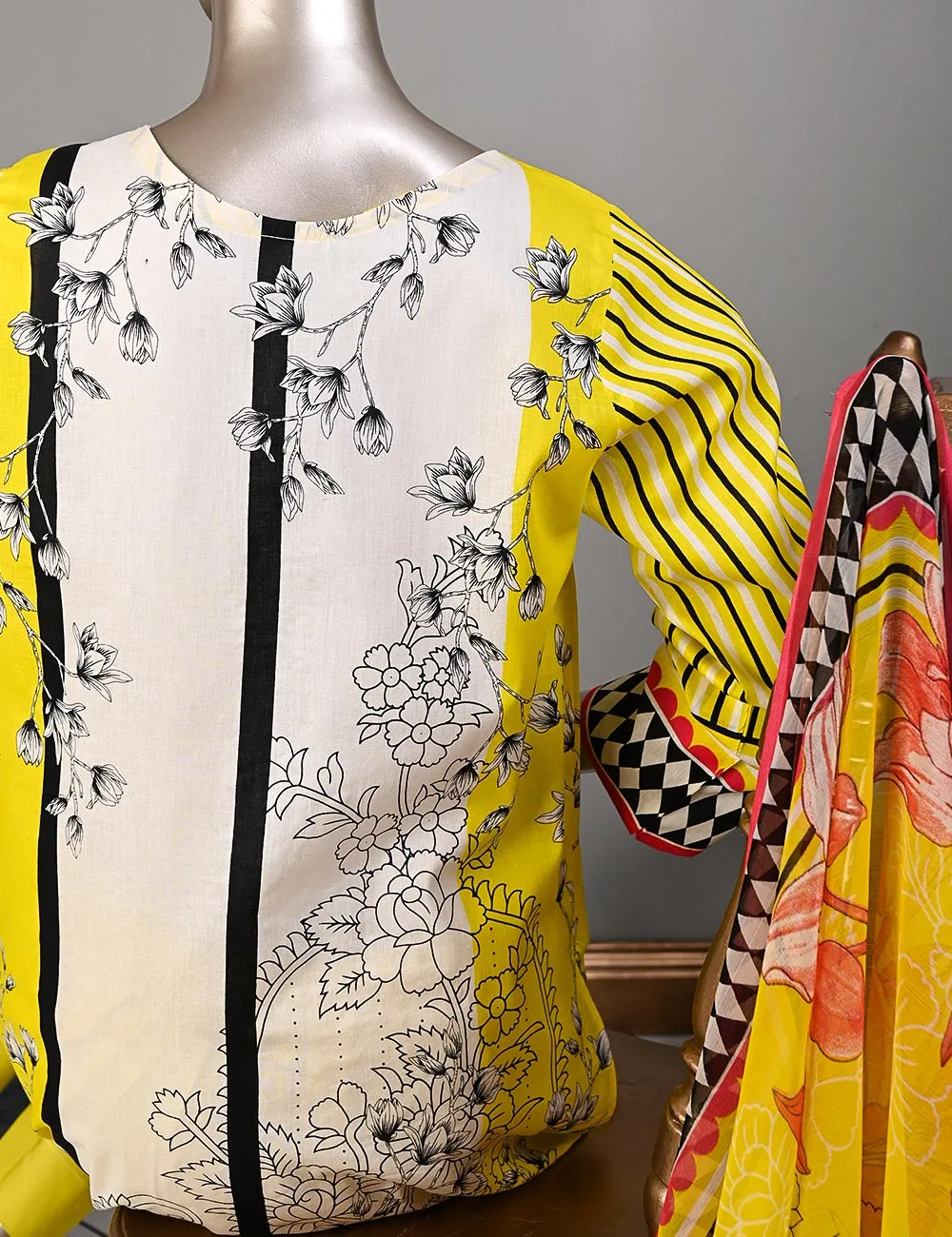BLC-01B - Checkered Field | Un-Stitched Embroidered Lawn Dress