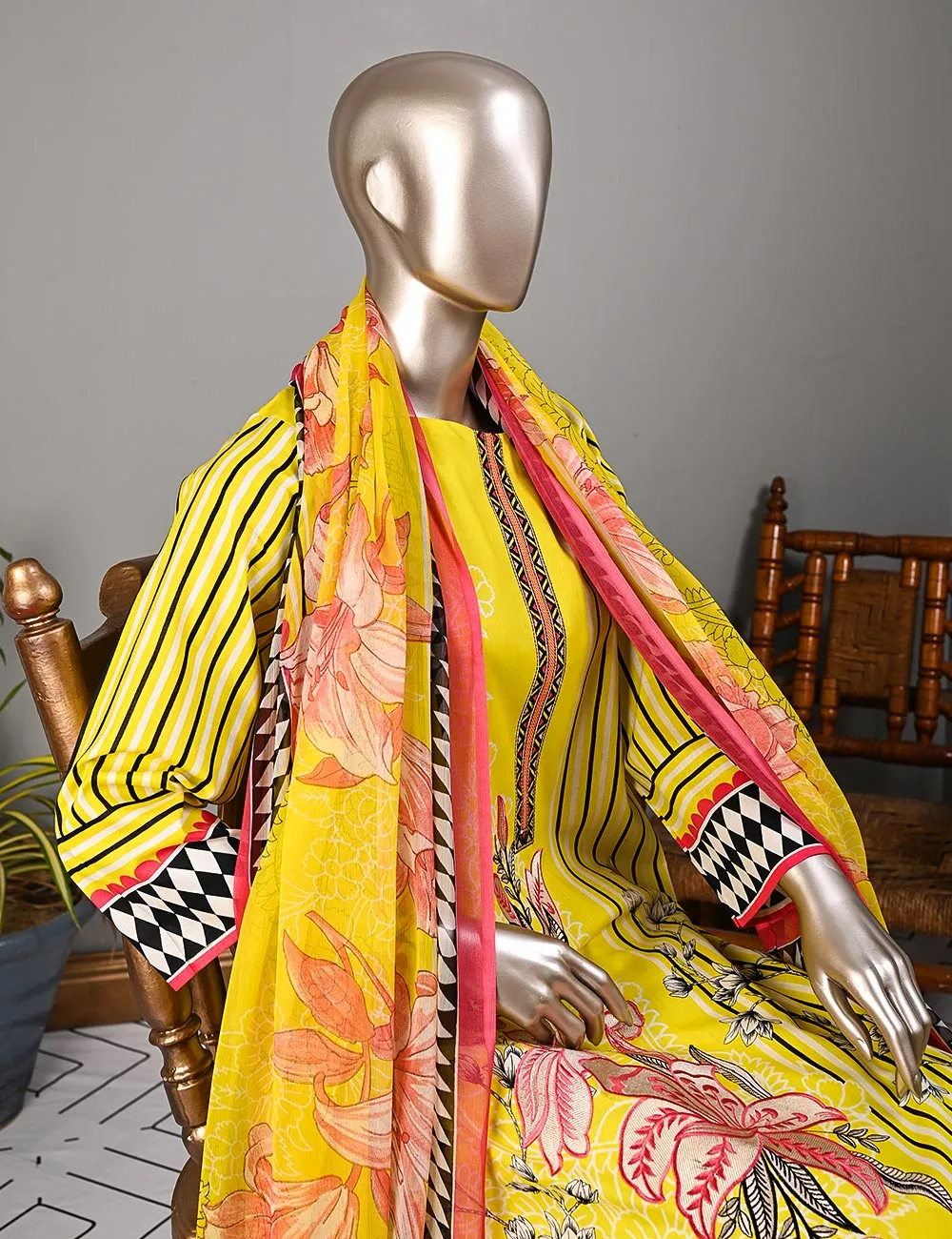 BLC-01B - Checkered Field | Un-Stitched Embroidered Lawn Dress