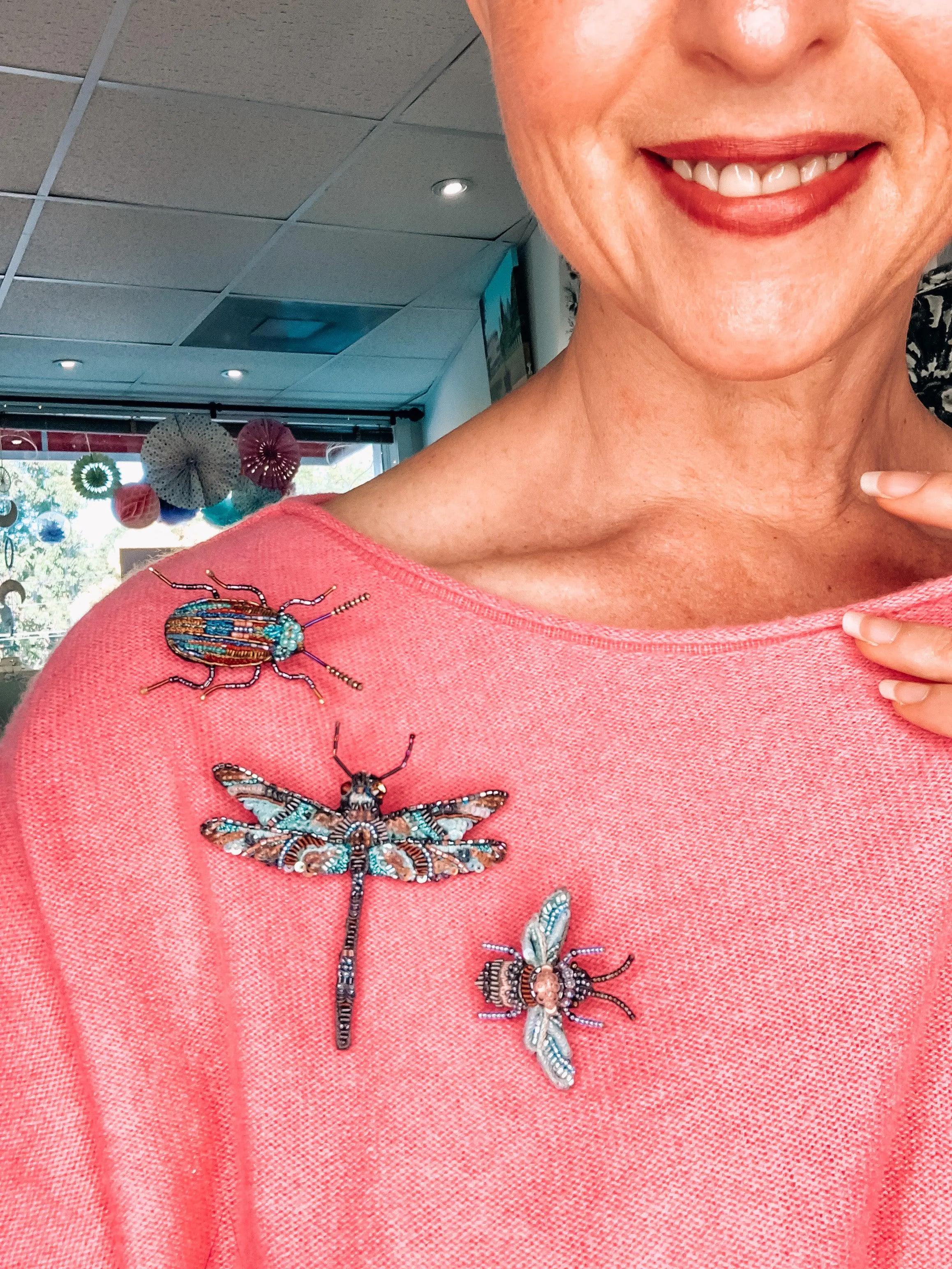 Blue Dragonfly Hand Embroidered Beaded Brooch