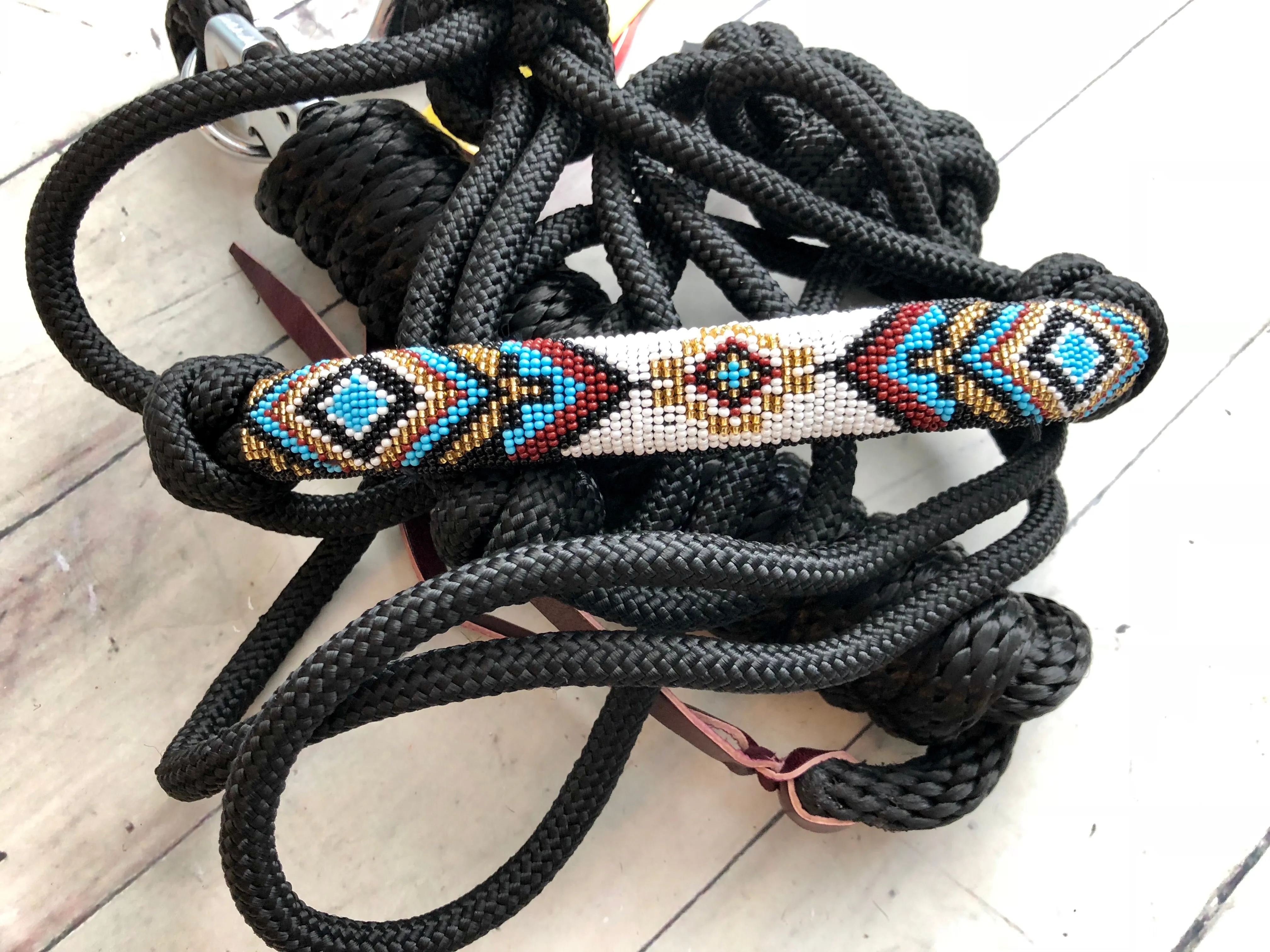 Blue, Gold, White Diamond Beaded Knot Halter