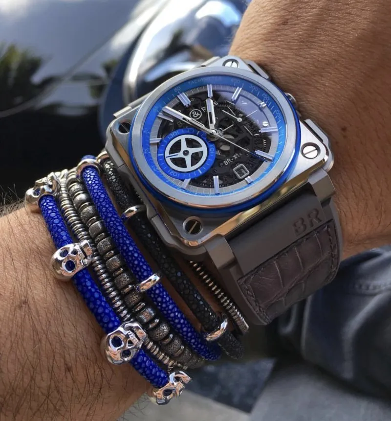 Blue Multi Skull Stingray with Silver