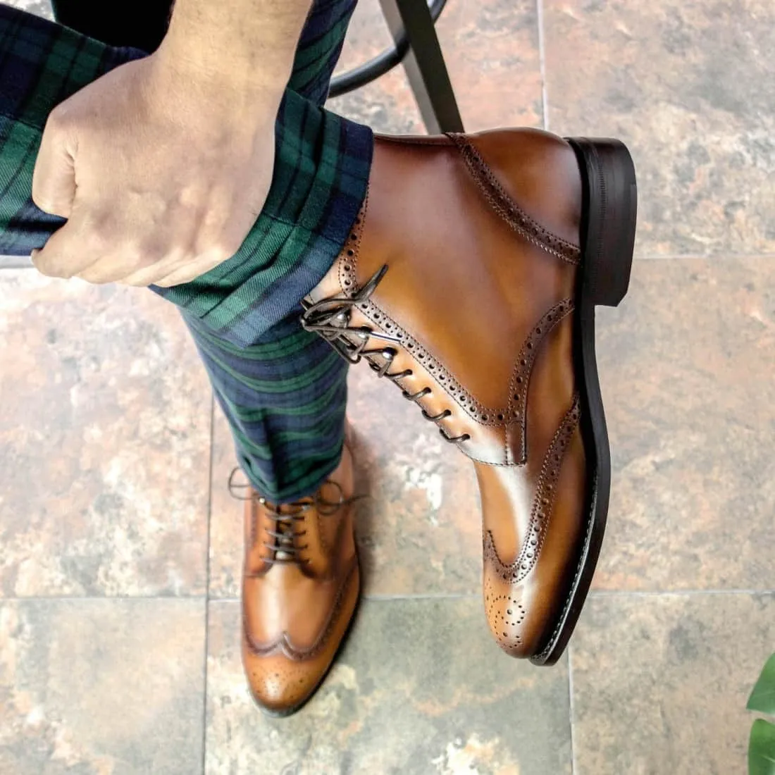 Bottines Derbies Brogue en cuir marron clair
