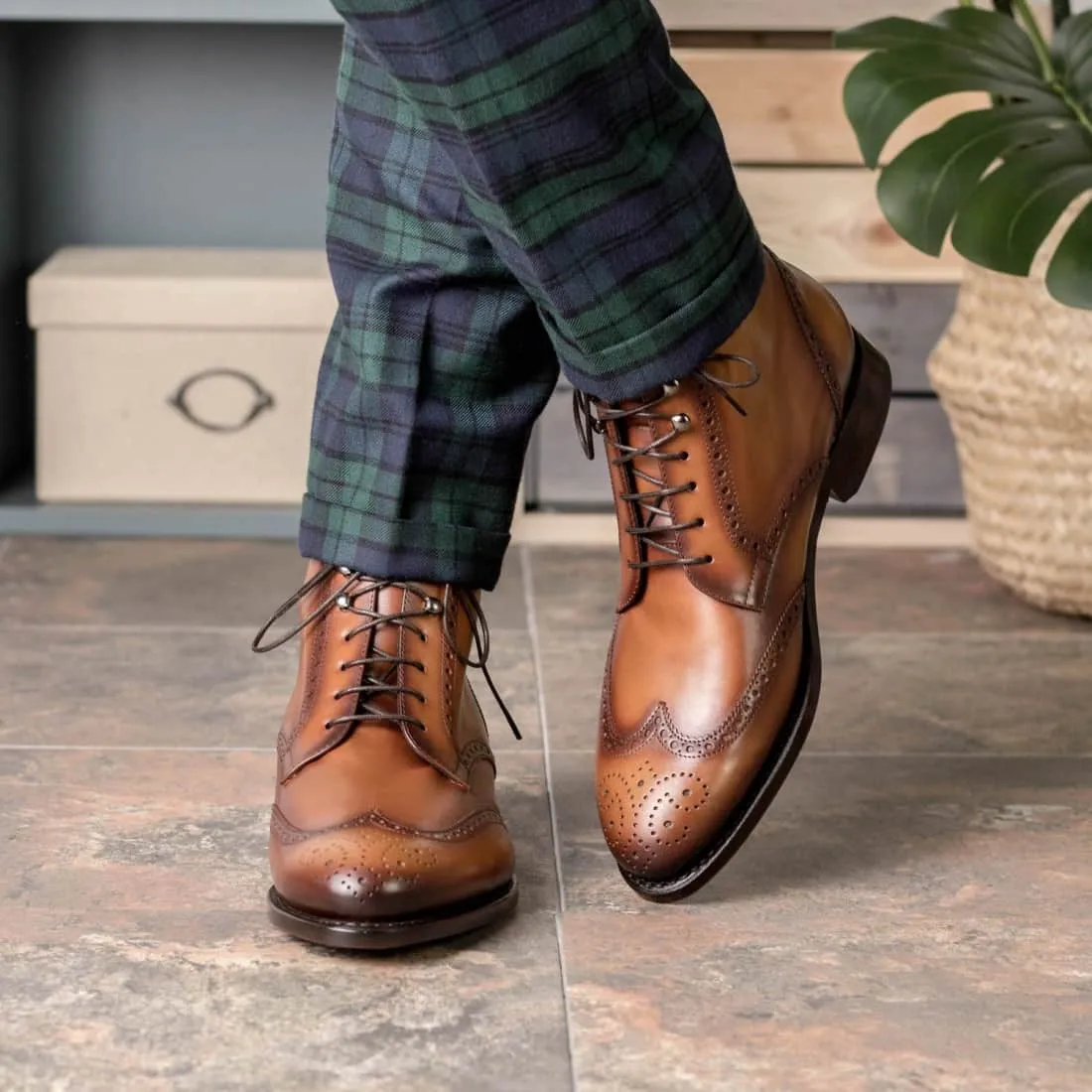 Bottines Derbies Brogue en cuir marron clair