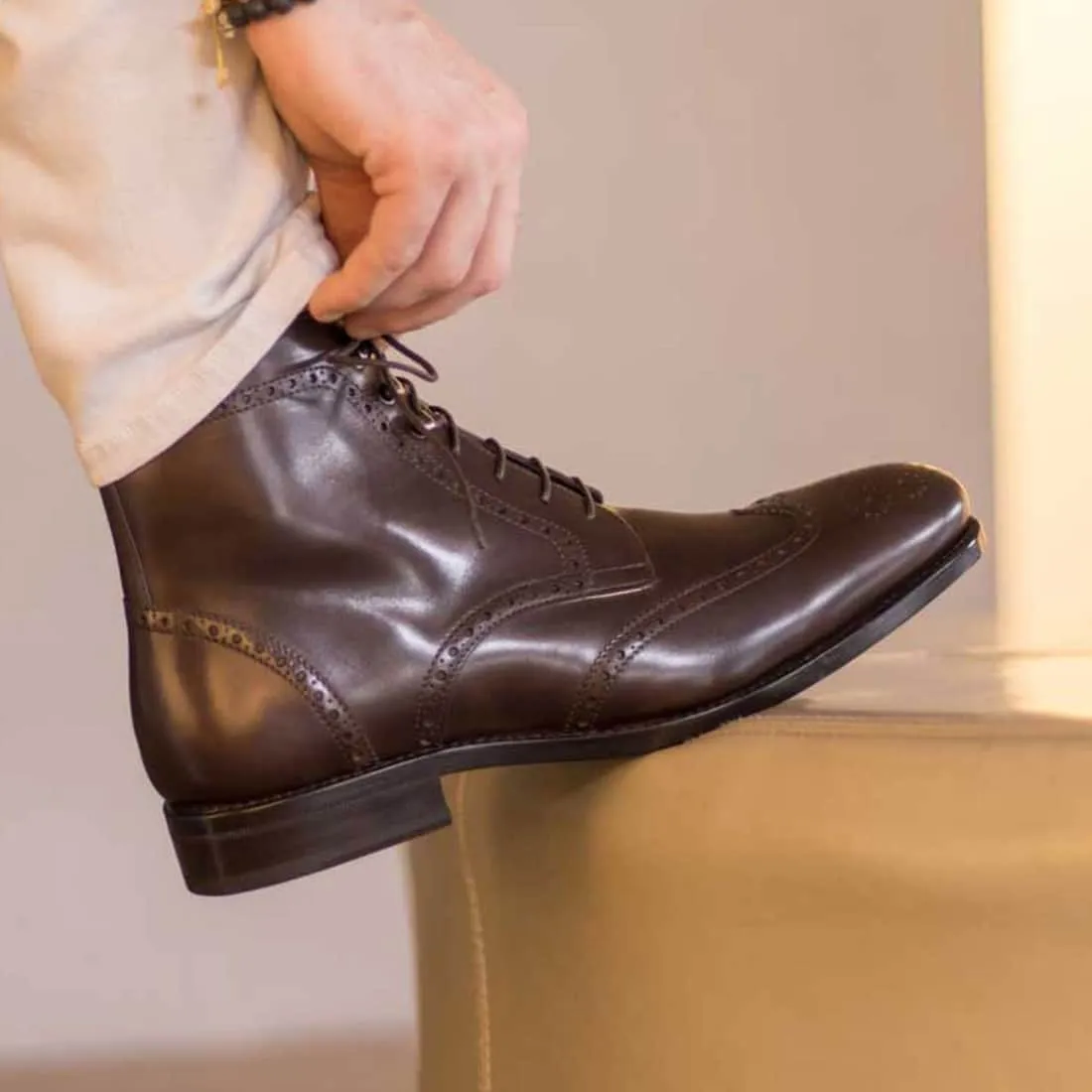 Bottines Derbies Brogue en cuir marron foncé