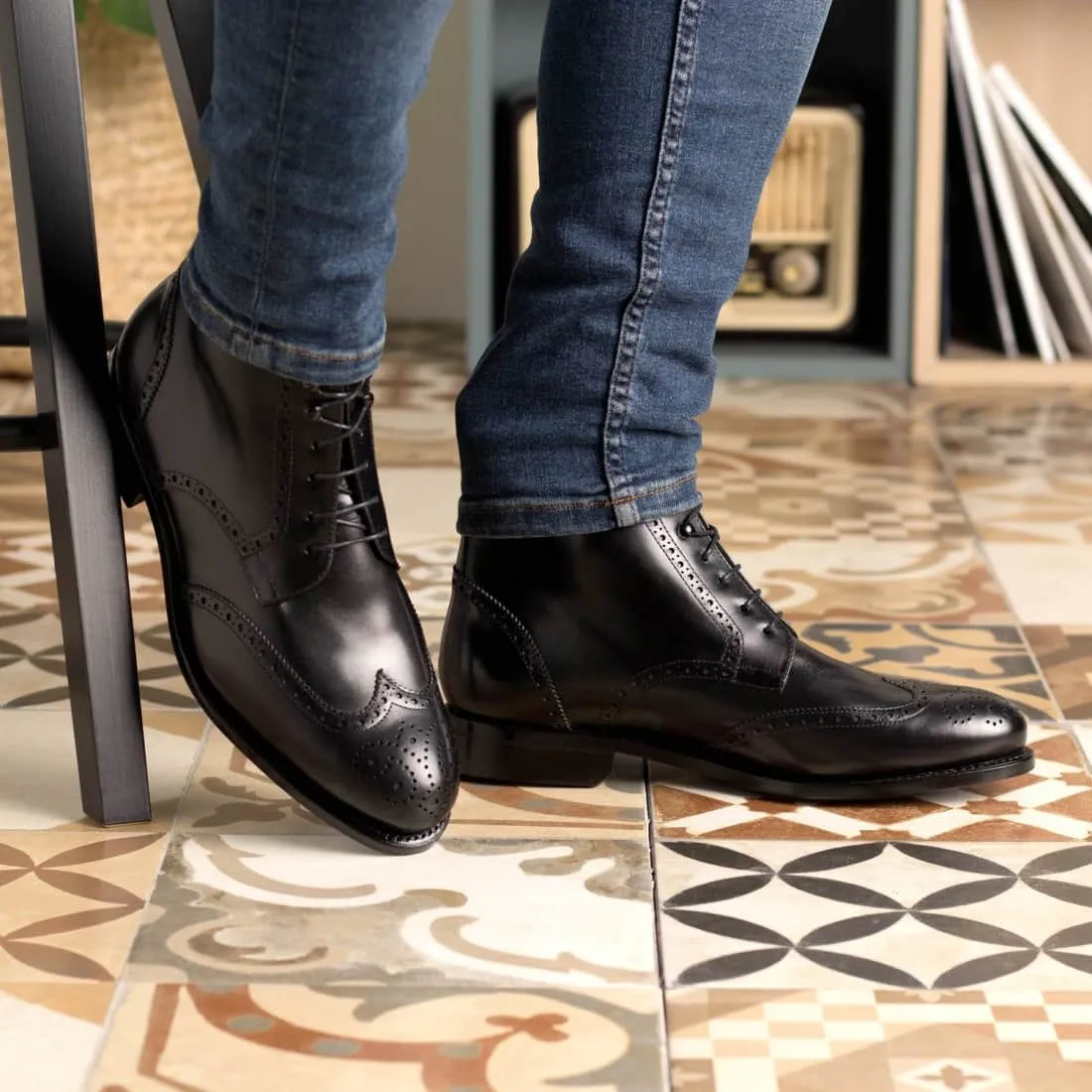 Bottines Derbies Brogue en cuir noir
