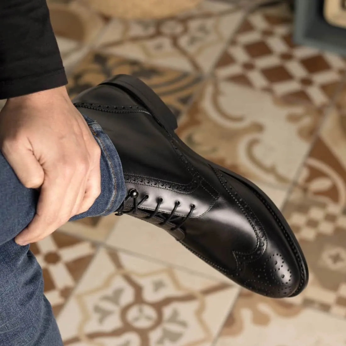 Bottines Derbies Brogue en cuir noir