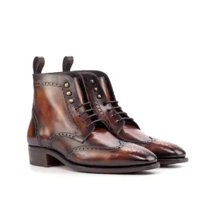 Bottines Derbies Brogue en cuir patiné marron