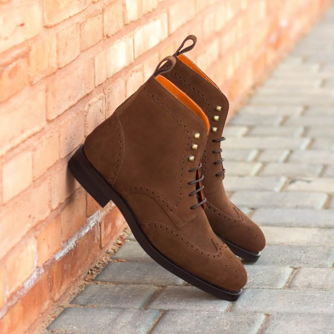 Bottines Derbies Brogue en daim marron - Semelles Dainite®