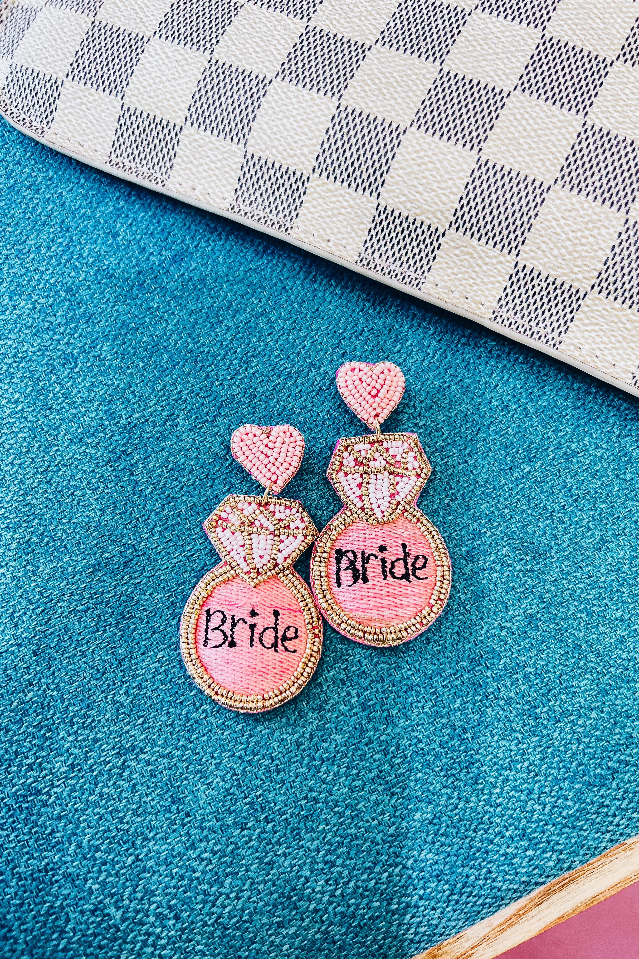Bride Diamond Ring Beaded Earrings - Pink
