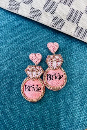 Bride Diamond Ring Beaded Earrings - Pink
