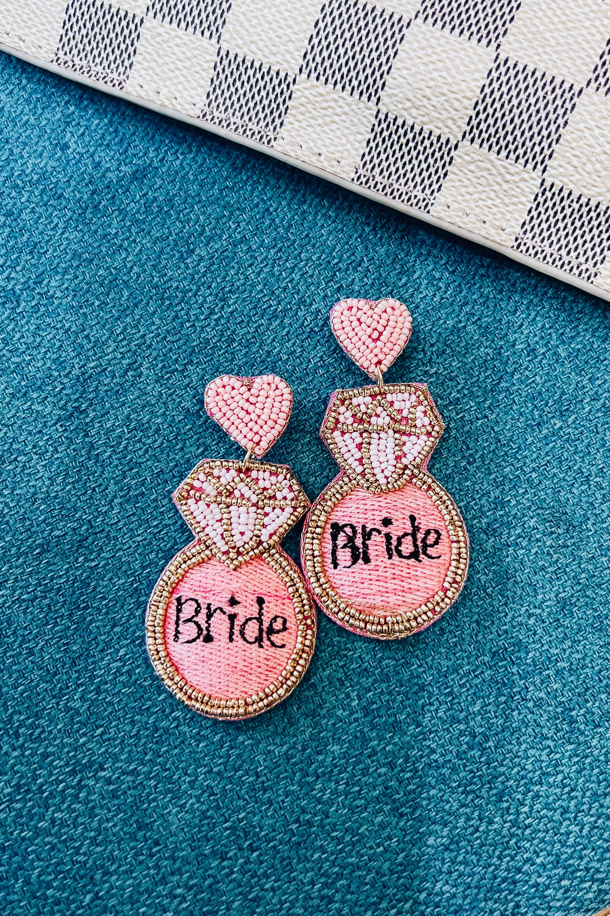 Bride Diamond Ring Beaded Earrings - Pink
