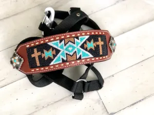 Bronze Cross Teal Pattern Beaded Bronc Halter