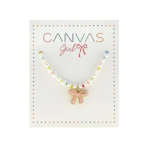 CANVAS Clementine Beaded pearl Bow Children's Necklace in Light Pink