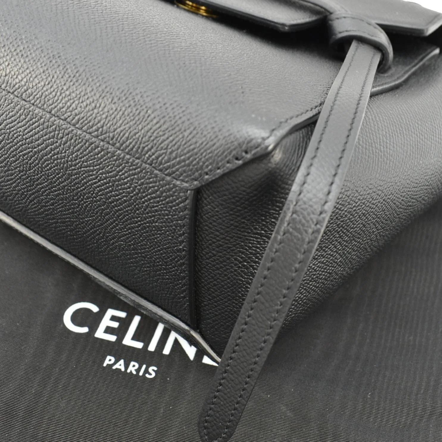 CELINE Nano Belt Grained Calfskin Leather Shoulder Bag Black
