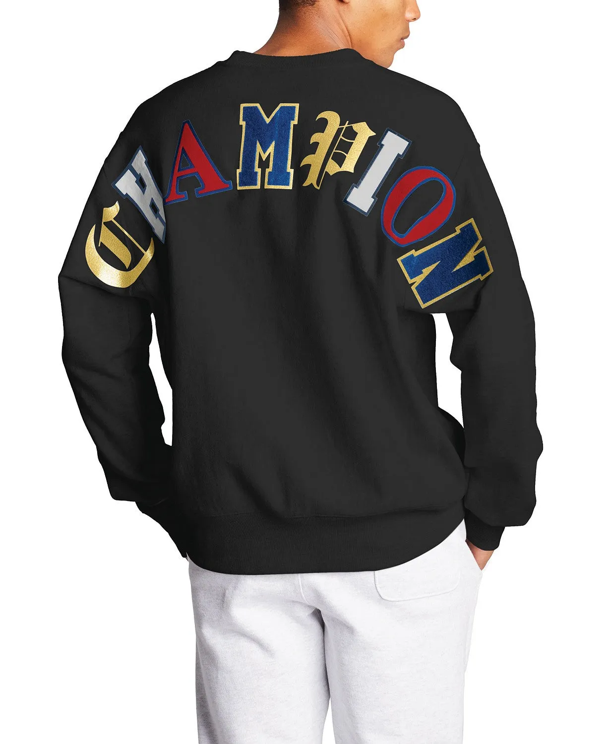 Champion Men's Life® Men's Reverse Weave® Crew, Old English Lettering Black