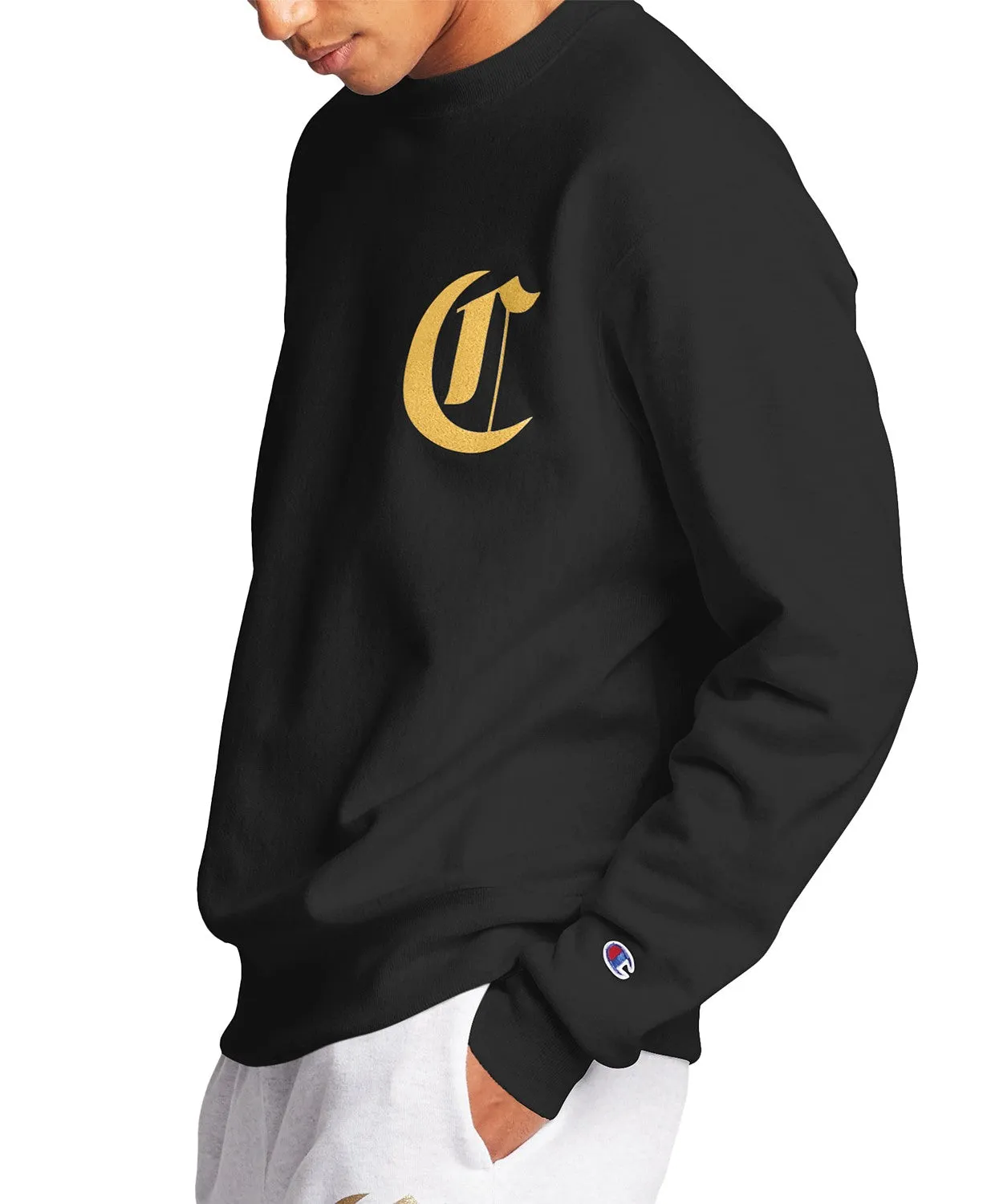 Champion Men's Life® Men's Reverse Weave® Crew, Old English Lettering Black
