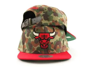 Chicago Bulls Mitchell and Ness Strapback hats (CAMO RED GREEN UNDER BRIM)