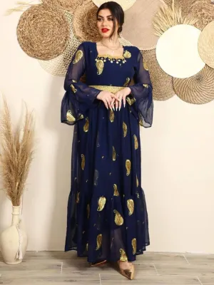 Chiffon Embroidered Belt Dress