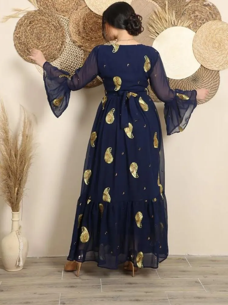 Chiffon Embroidered Belt Dress