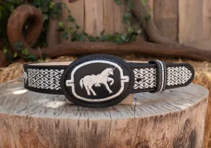 CHILDRENS YOUTH WESTERN HORSE EMBROIDERED COWBOY LEATHER BELT