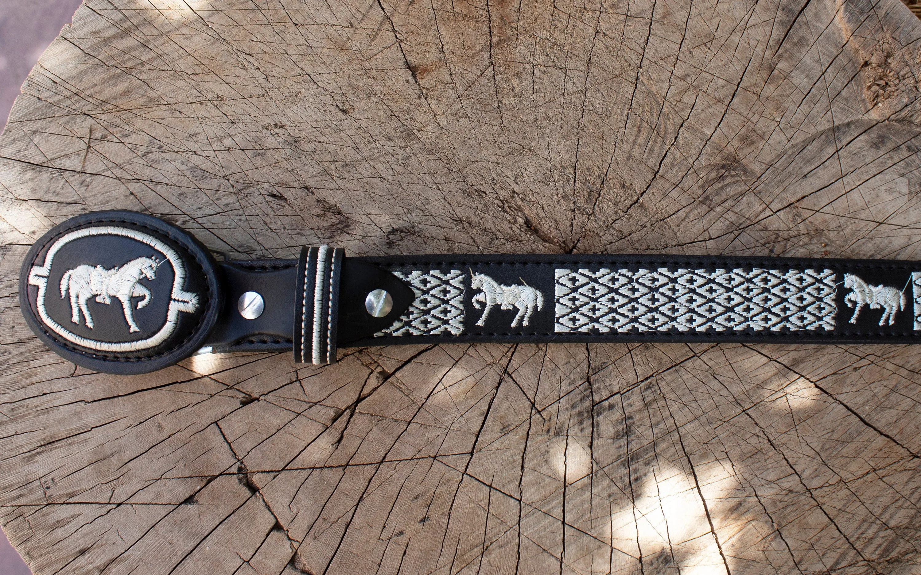 CHILDRENS YOUTH WESTERN HORSE EMBROIDERED COWBOY LEATHER BELT