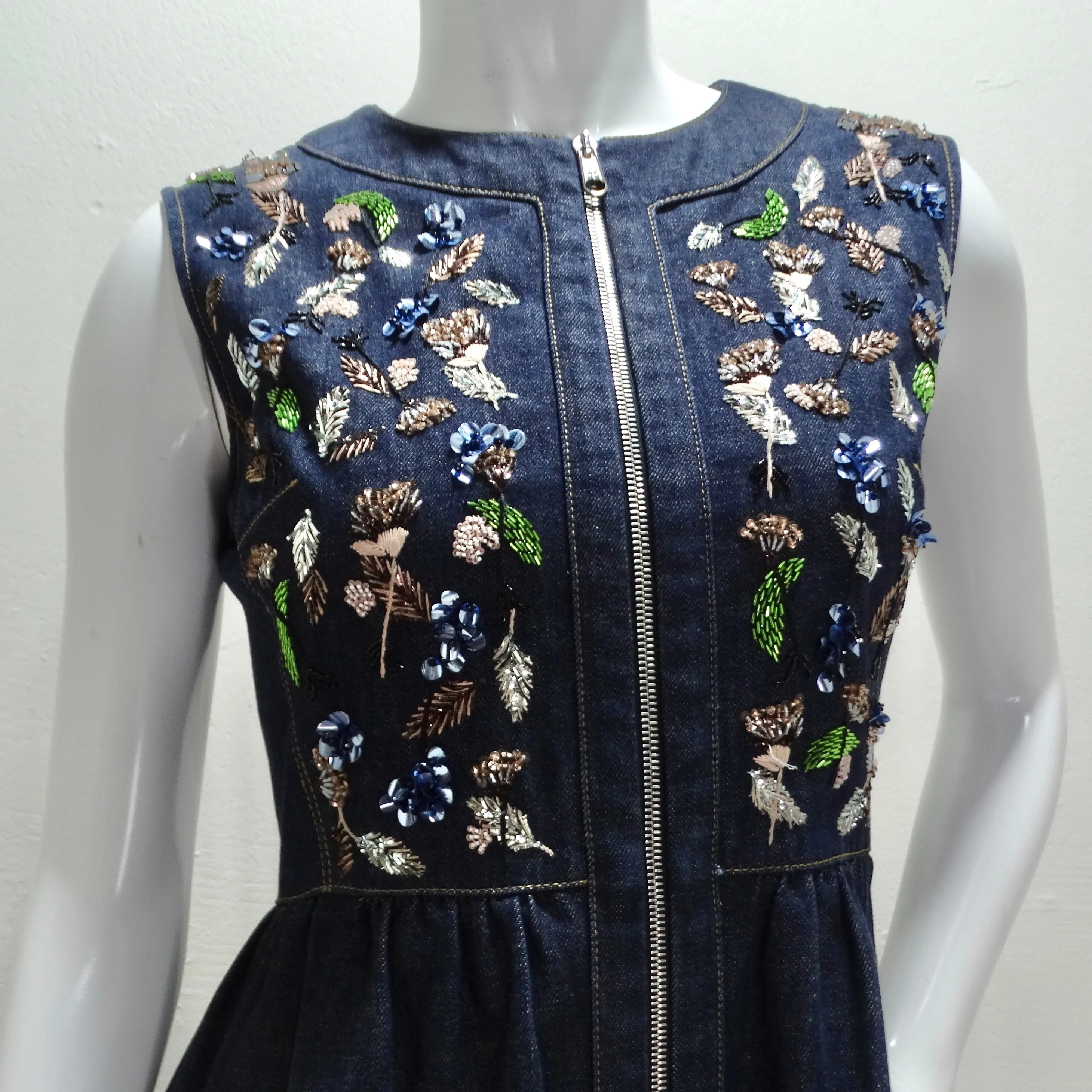 Christian Dior Denim Embroidered Sleeveless Dress