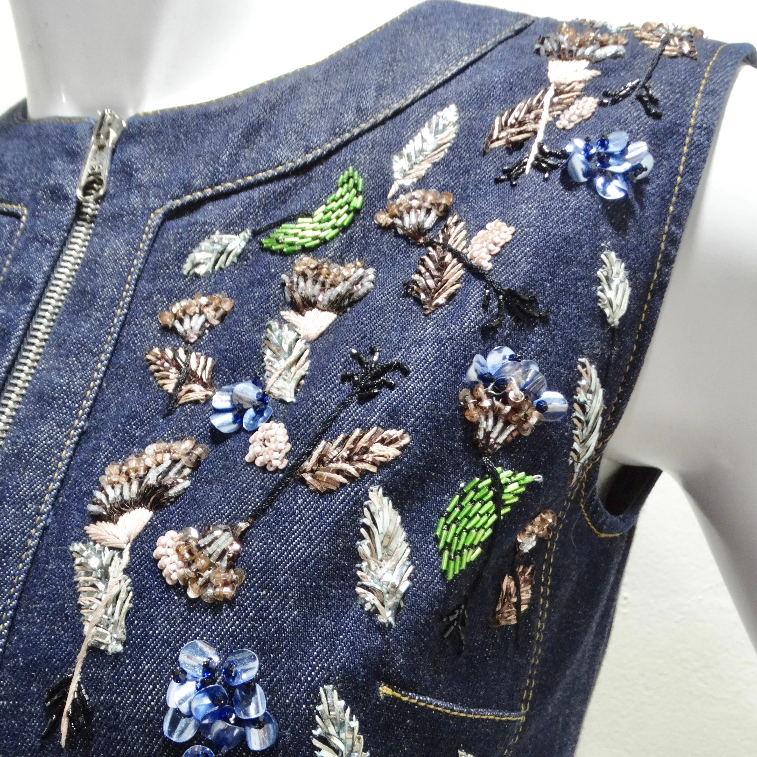 Christian Dior Denim Embroidered Sleeveless Dress