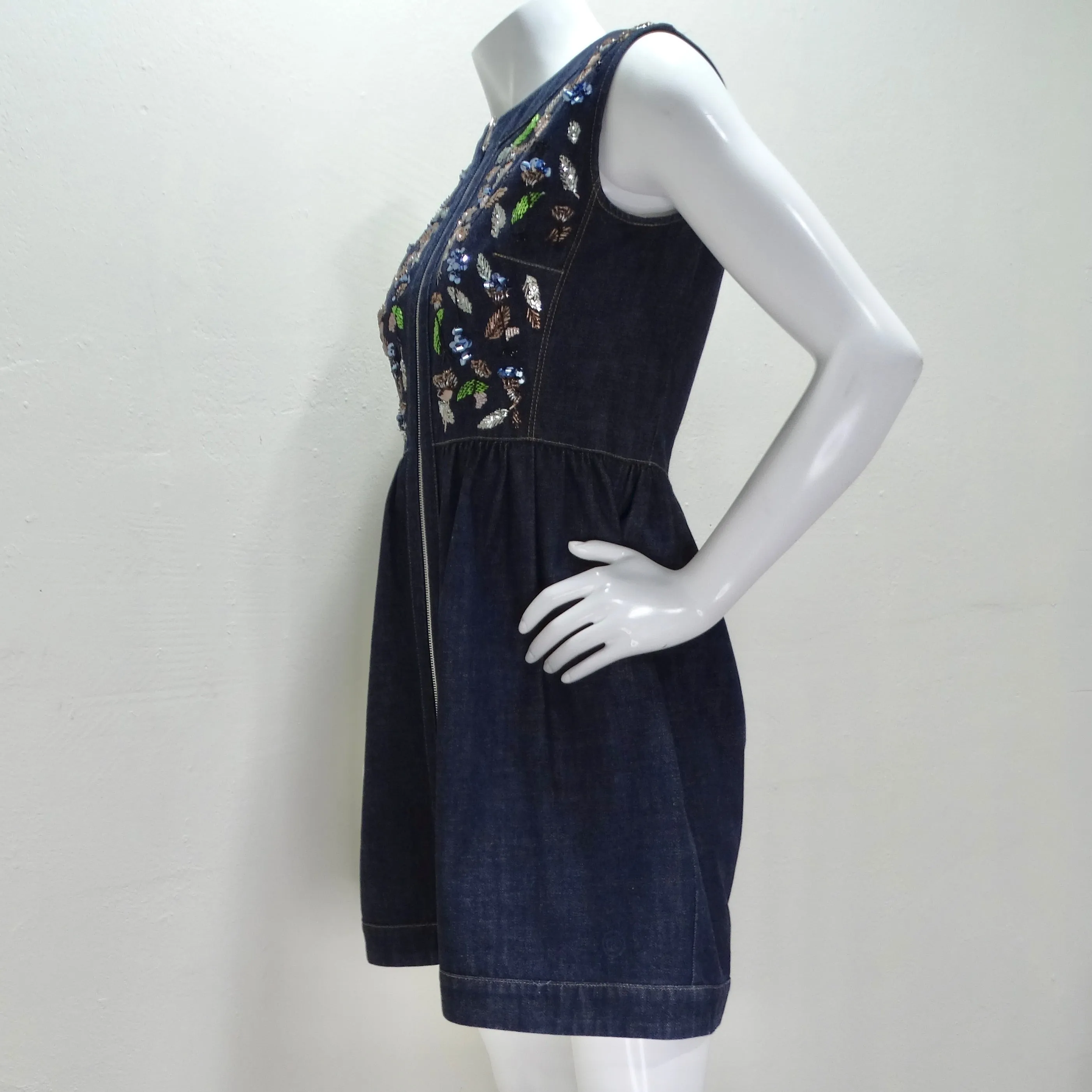 Christian Dior Denim Embroidered Sleeveless Dress