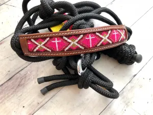 Clearance! Leather Beaded Inset Teal Cross Halter