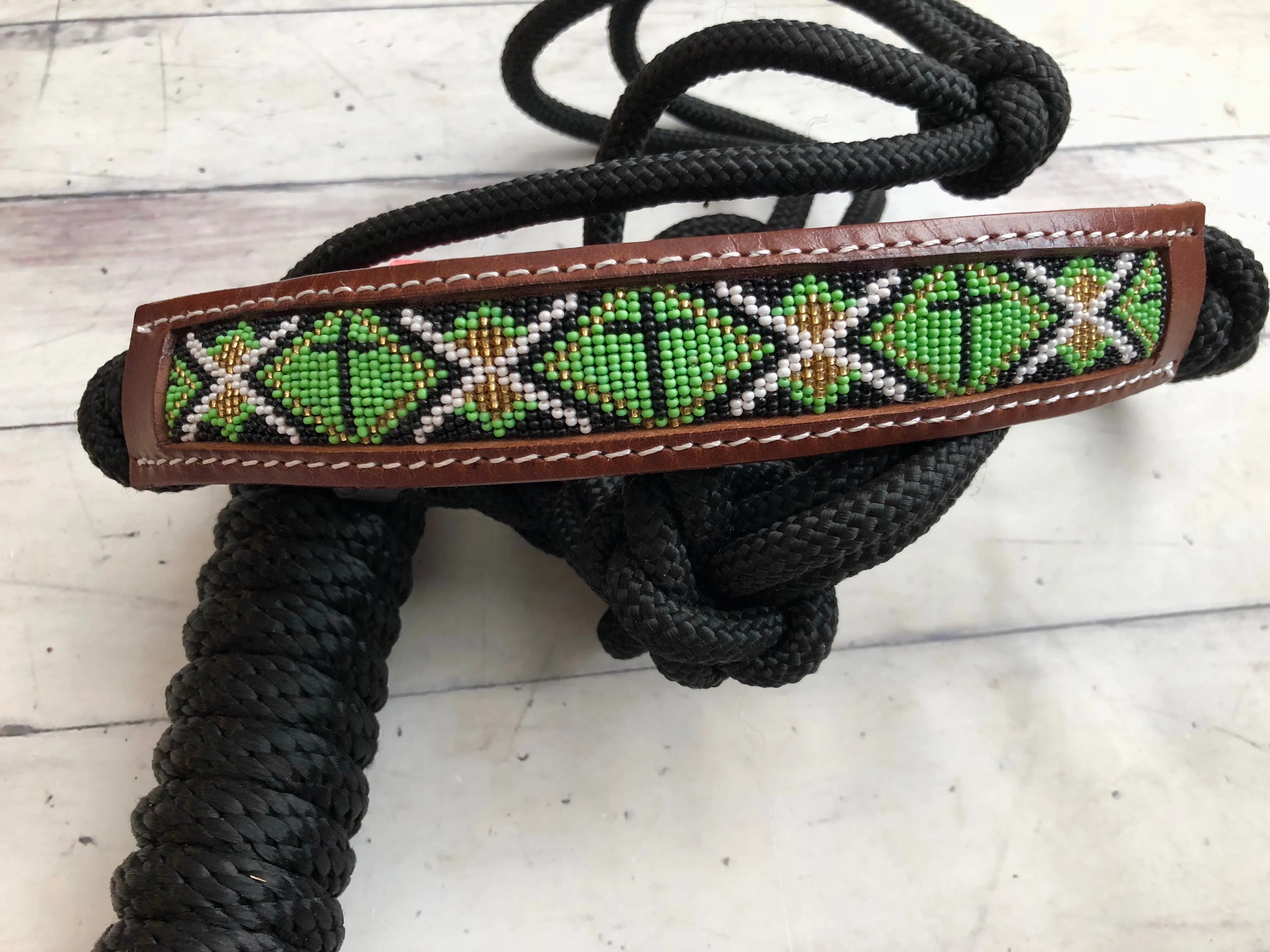Clearance! Leather Beaded Inset Teal Cross Halter