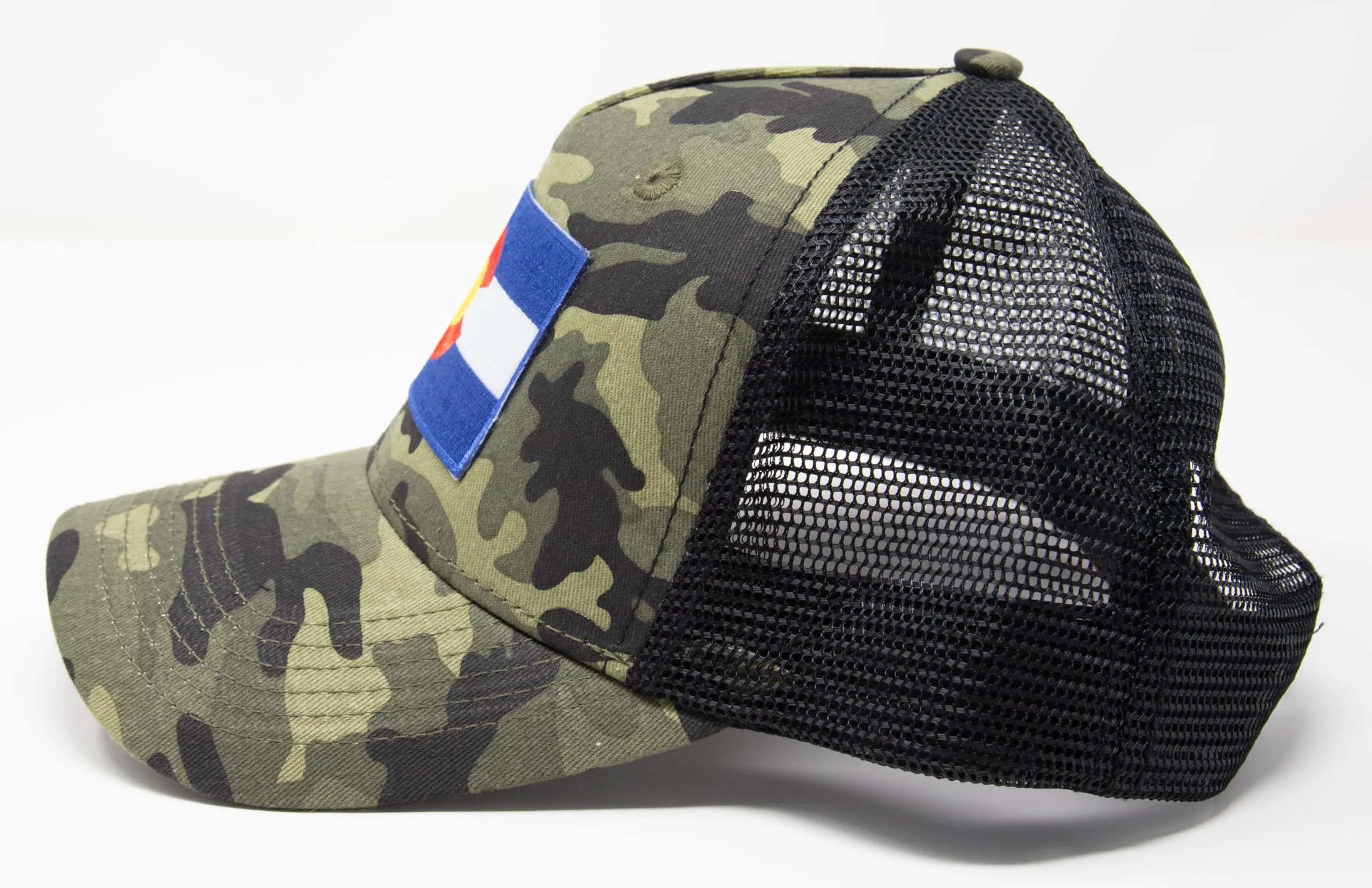 Colorado Flag Trucker Baseball Snapback Hat (Camouflage) - International Tie