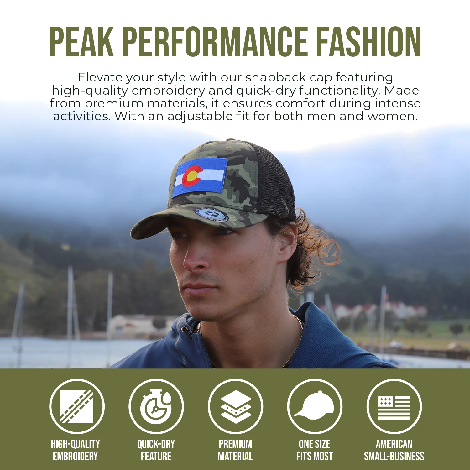 Colorado Flag Trucker Baseball Snapback Hat (Camouflage) - International Tie