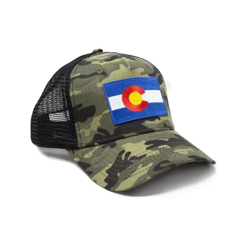 Colorado Flag Trucker Baseball Snapback Hat (Camouflage) - International Tie