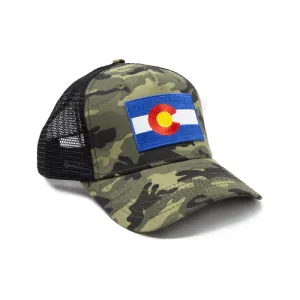 Colorado Flag Trucker Baseball Snapback Hat (Camouflage) - International Tie