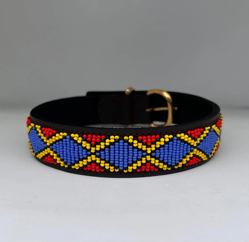Colorful  Maasai Beaded Leather Dog Collar (c)