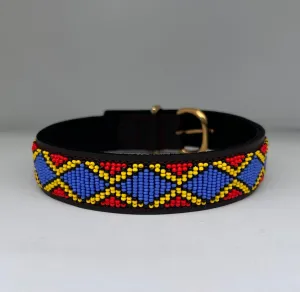 Colorful  Maasai Beaded Leather Dog Collar (c)