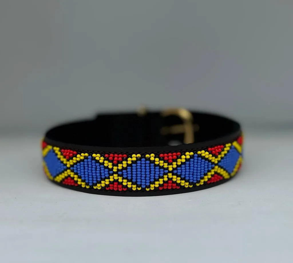 Colorful  Maasai Beaded Leather Dog Collar (c)