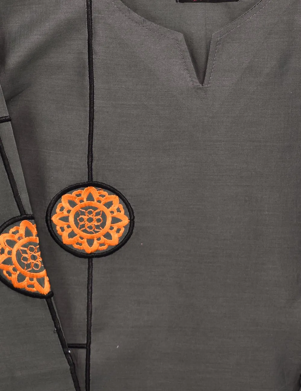 Cotton Embroidered Stitched Kurti - Cosmos (TS-034C-Grey)