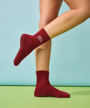 Crew Non Slip Grip Socks - Signature Crimson