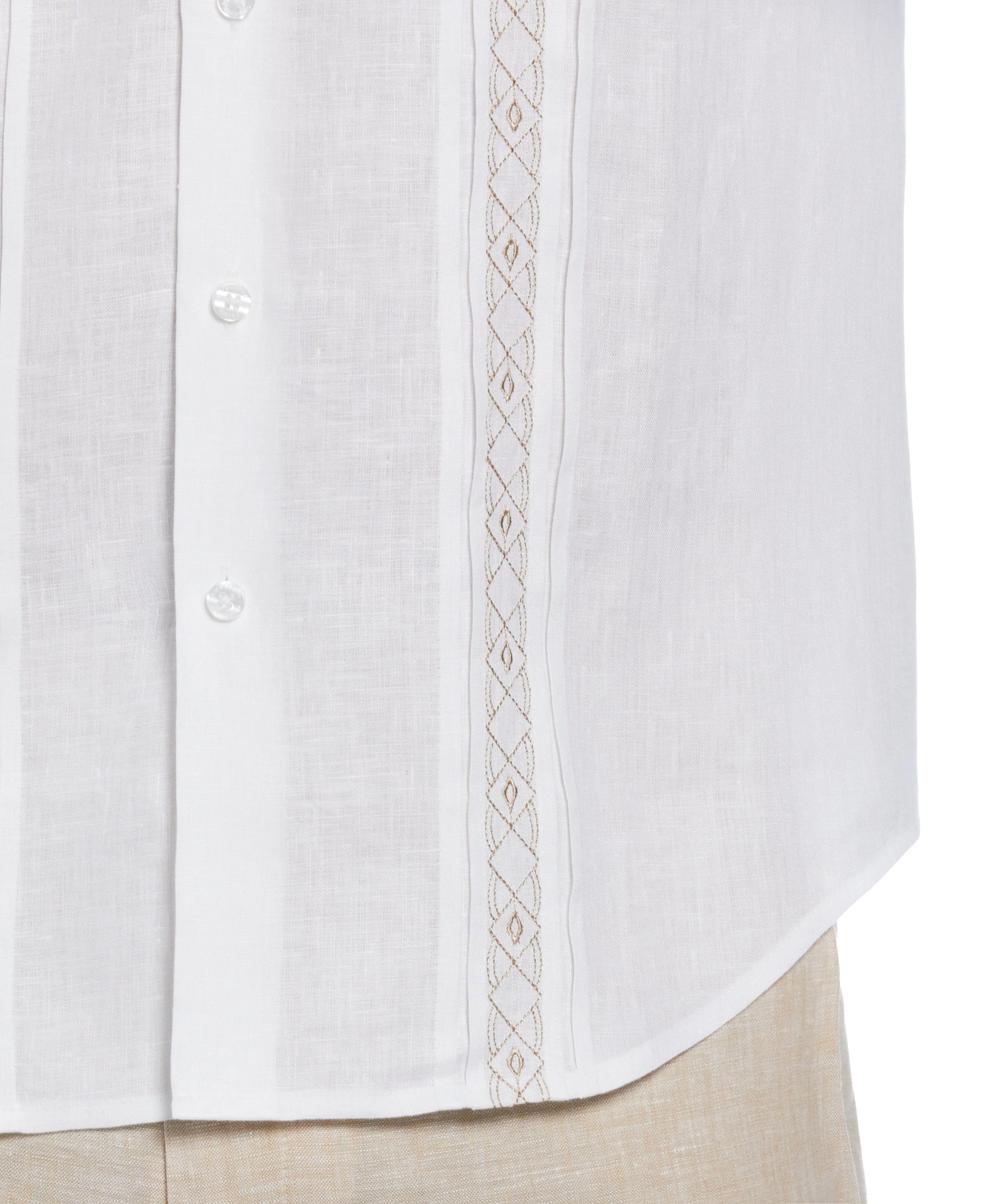 Cross Dye Linen Pintuck Embroidered Panel Shirt