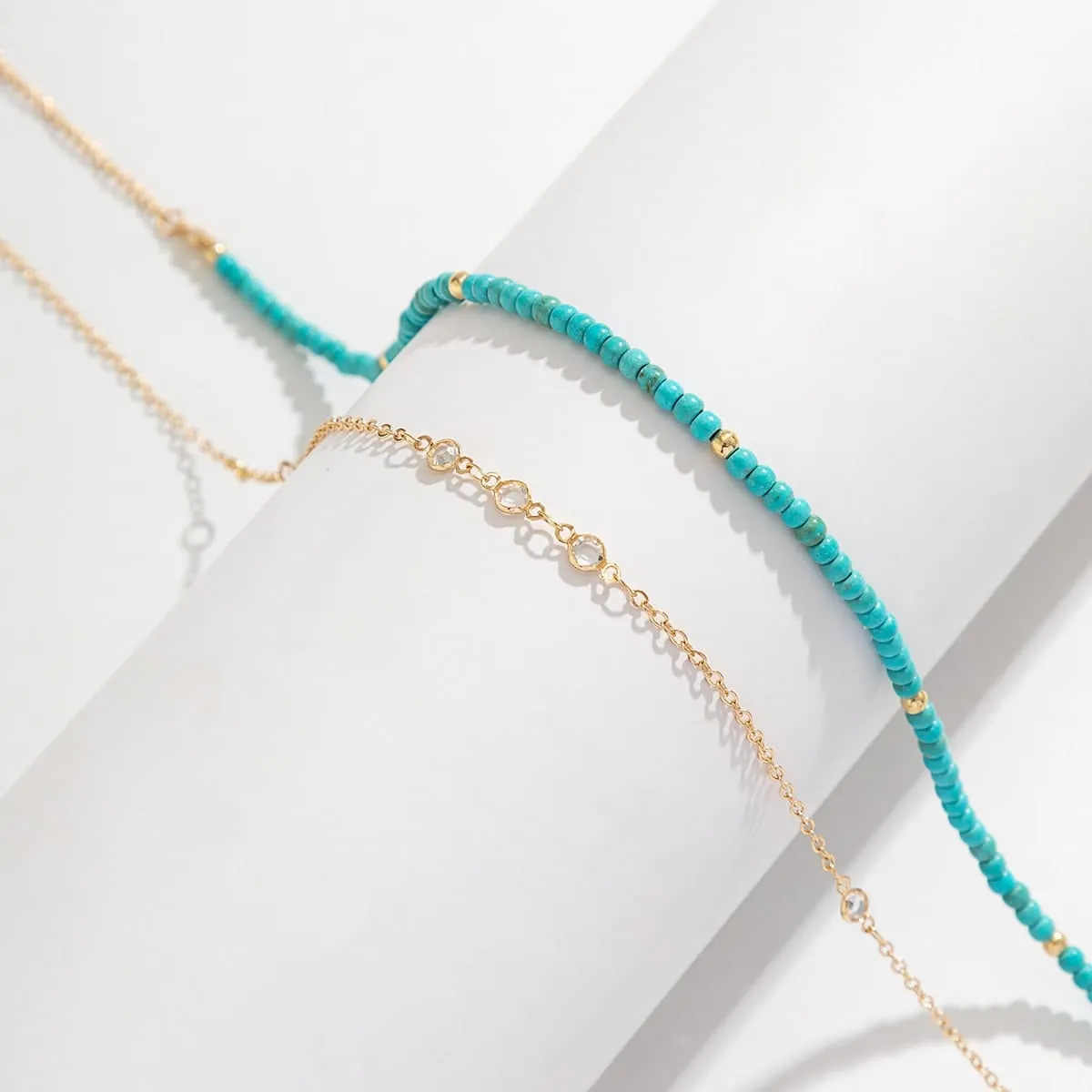 Dainty Layered Rhinestone Turquoise Seed Bead Belly Chain Set
